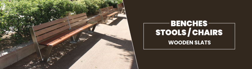 benches, stools and chairs with wooden slats